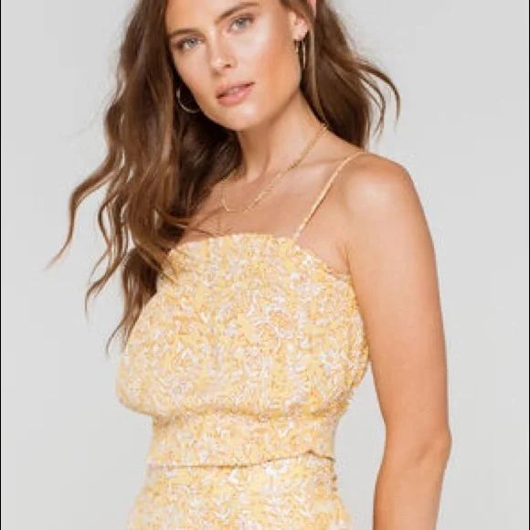 Billabong Straight Seas Floral Print Crop Top Yellow Size Large NWT - Picture 1 of 8